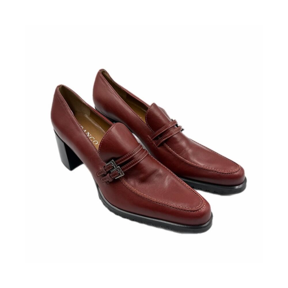 Franco Sarto Dark Red Leather Academia Professional Workwear Heeled Loafer Pumps